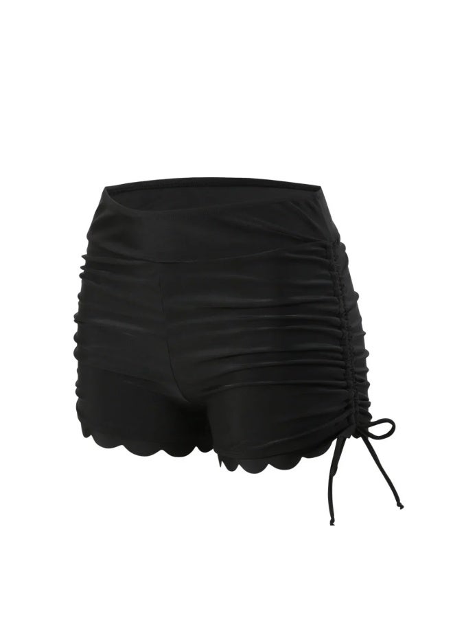 2024 سروال سباحة نسائي سبليت بوكسر سريع الجفاف برباط من الدانتيل شورت لركوب الأمواج سراويل سباحة سفلية للشاطئ - اللون: أسود - - Image 3